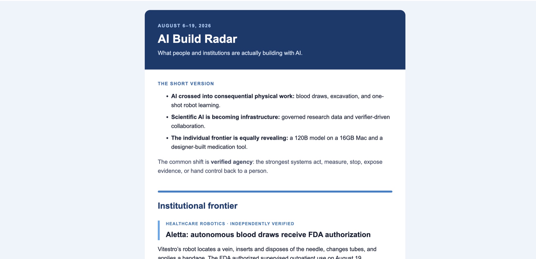 AI Build Radar newsletter overview
